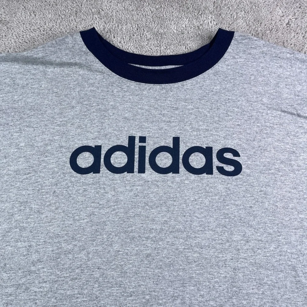 Vintage Adidas Shirt Mens XL Grey Blue Spellout Logo Ringer Tee Y2K
